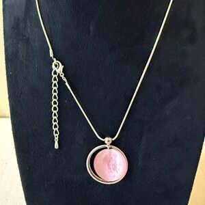 Chic Pink and Silver Circle Pendant Necklace